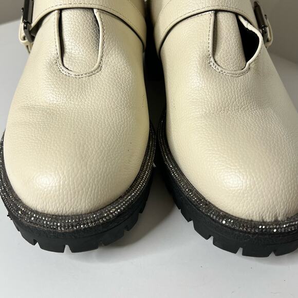 Kenneth Cole Reaction Women's Boots Size 9 Ivory Tate Biker Jewel Faux Leather - Picture 6 of 13